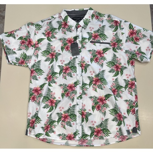 Free Planet Other - Free Planet S/S Button Up Hibiscus Floral Men's White Hawaiian Shirt Size 4X NWT